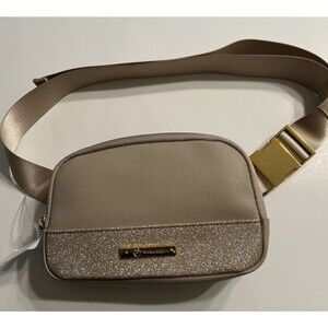 Joy Couture Sleek Silhouette Leather Sparkle Waist/Sling Bag Beige/latte Nwt